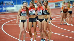 Die deutschen 400-Meter-Läuferinnen Laura Müller, Ruth Sophia Spelmeyer, Lara Hoffmann und Friederike Möhlenkamp (v.l.) © imago/Jan Huebner