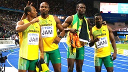 Die jamaikanische 4x100-m-Gold-Staffel von Berlin 2009 mit Usain Bolt (2.v.r.) © Bongarts/Getty Images 