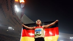 Christina Obergföll gewinnt bei den Olympischen Spielen 2008 in Peking die Bronzemedaille. © picture alliance / Stefan Matzke / sampics Foto: Stefan Matzke