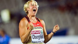 Christina Obergföll gewinnt bei der Leichtathletik-Europameisterschaft 2010 in Barcelona Silber. © imago/Sven Simon Foto: Sven Simon