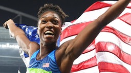 Die US-amerikanische Weitspringerin Tianna Bartoletta © dpa - Bildfunk Foto: Bernd Thissen