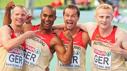 Die deutsche 4x100-m-Staffel Tobias Unger, Marius Broening, Alexander Kosenkow und Martin Keller (v.l.) © dpa